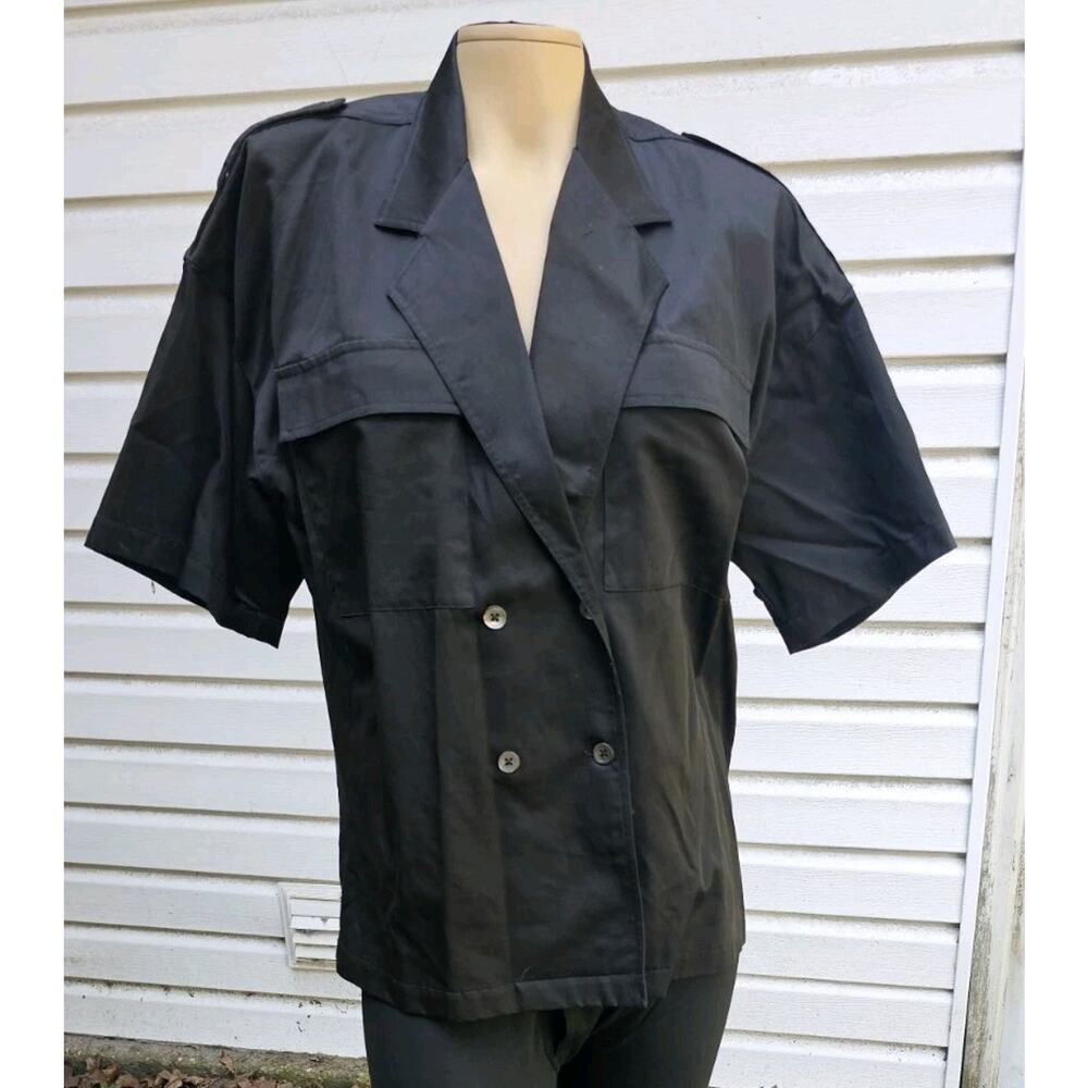 J. David Ltd Vintage Double Breasted Blazer Shirt Cotton Epaulet Utility Top 6